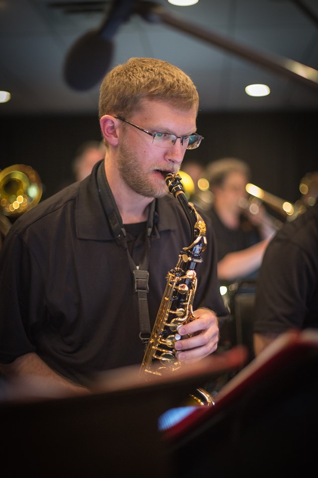 Mitch Borchardt playing alto saxophone with Big Band Reunion